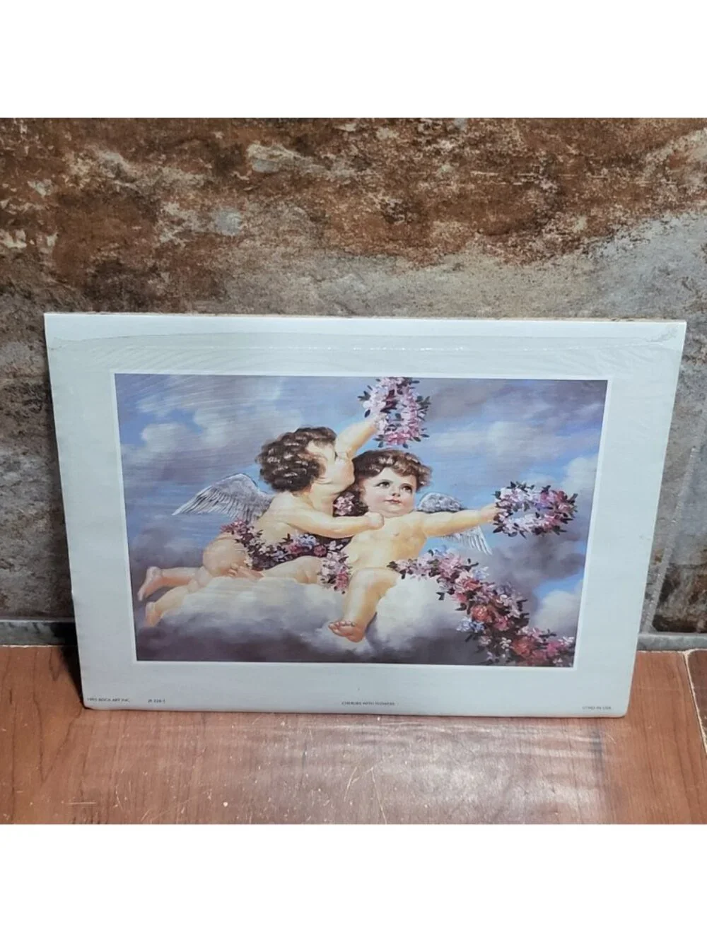 Vintage Unframed Cherubs with Flowers Art Print 1995